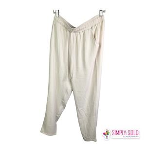 Melloday Women's Pants Drawstring Pull On White Stretch Pocket Trouser Bone Sz L